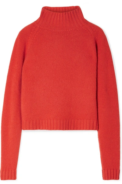 The Elder Statesman Highland Cropped Cashmere Turtleneck Jumper In Red