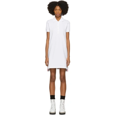 Thom Browne White Classic Cotton Pique Center Back Stripe A-line Short Sleeve Polo Shirtdress