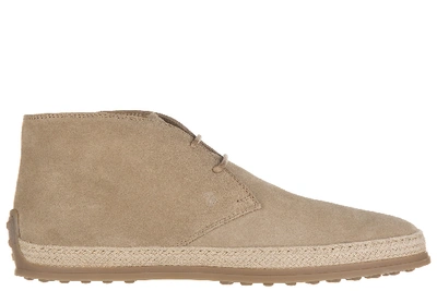Tod's Men's Suede Desert Boots Lace Up Ankle Boots In Beige