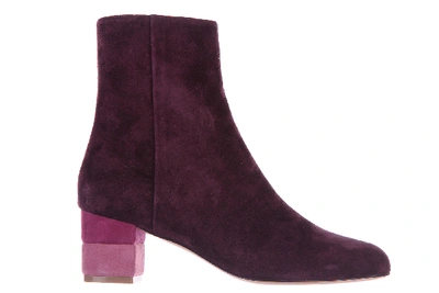 Ferragamo Women's Suede Ankle Boots Booties Loris 55 Calf In Purple