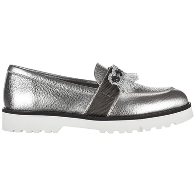 Hogan Women's Leather Loafers Moccasins  H259 In Silver