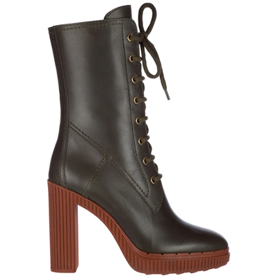 Tod's Women's Leather Heel'ankle Boots Booties In Green