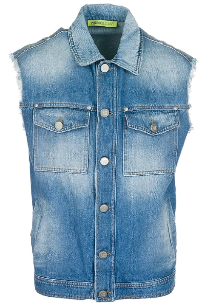 Versace Jeans Men's Nylon Waistcoat Body Warmer Jacket Padded In Blue