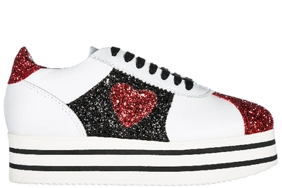 Chiara Ferragni Chiara Suite Glittered Leather Platform Sneakers In White,red,black