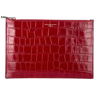 Aspinal Of London Women's Leather Clutch Handbag Bag Purse  Large Essential Flat Pouch In Red