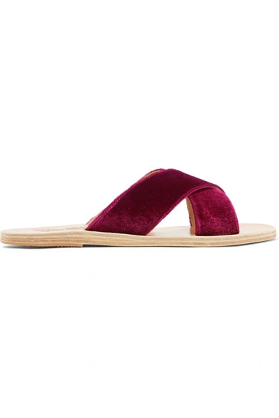 Ancient Greek Sandals Thais Velvet And Leather Slides In Plum