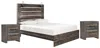 Ashley Drystan Queen Panel Bed With 2 Nightstands In Gray