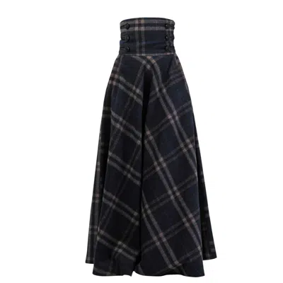 Nikka Place "rose" Plaid Wool Maxi Skirt In Gray