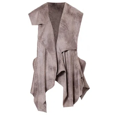 Metamorphoza Asymmetric Faux Suede Vest In Taupe In Gray
