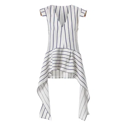 Metamorphoza Asymmetric Linen Top | Blue Stripes In Black