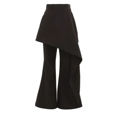 Julia Allert Asymmetric Overlay Flared Trousers | Black