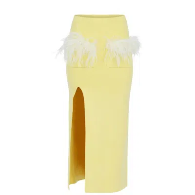 Andreeva Butter Yellow Vanilla Knit Skirt With Feathers