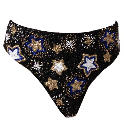 SELF-ADORE CELESTE HAND-BEADED EMBELLISHED BIKINI BOTTOM | BLACK