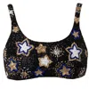 Self-adore Celeste Hand Beaded Bikini Top In Black