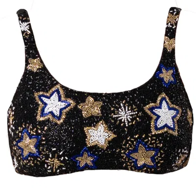 SELF-ADORE CELESTE HAND-BEADED EMBELLISHED BIKINI TOP | BLACK