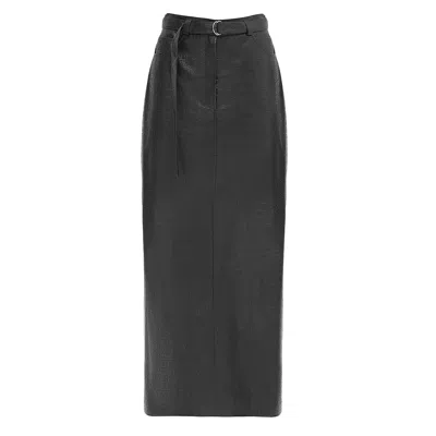 Julia Allert Croc-effect Faux Leather Straight Long Skirt With Belt | Black