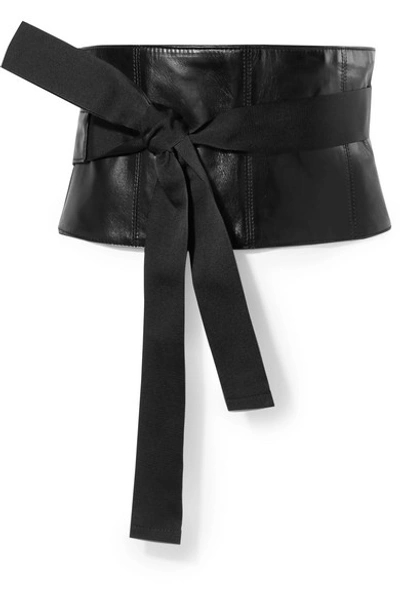 Brunello Cucinelli Leather Corset Belt With Grosgrain Ties In Black