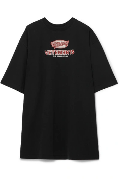 Vetements Oversized Printed Stretch-cotton Jersey T-shirt In Black