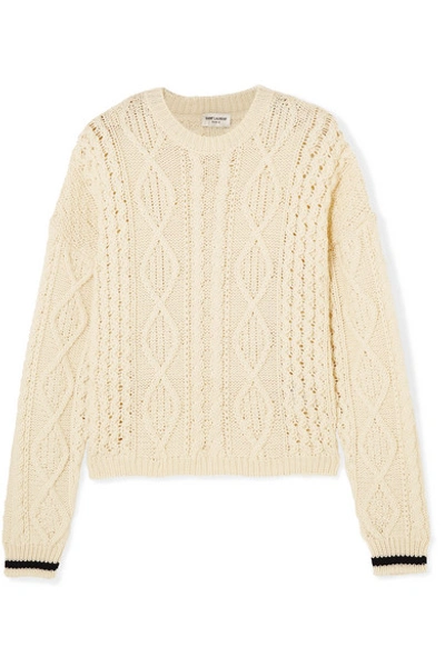 Saint Laurent Cable-knit Wool Jumper In Ivory