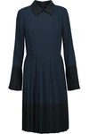 MIKAEL AGHAL MIKAEL AGHAL WOMAN PLEATED TWO-TONE CREPE DE CHINE DRESS MIDNIGHT BLUE,3074457345617139185