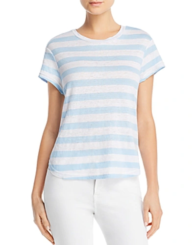 Frame Classic Crewneck Striped Linen Tee In Clear Blue Multi