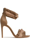 ALEXANDRE BIRMAN WOMAN RUFFLED KNOTTED LEATHER AND SUEDE SANDALS LIGHT BROWN,US 7789028784582281