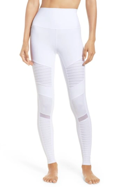 Alo Yoga High-waist Moto Sport Leggings With Mesh Panels In White