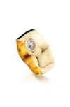Monica Vinader Siren Wide Band Topaz Ring In White Topaz/ Yellow Gold