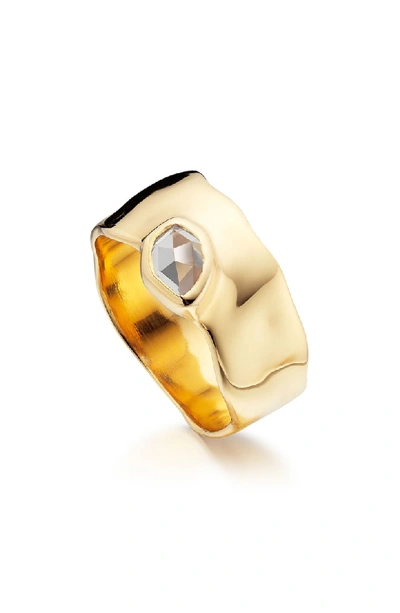 Monica Vinader Siren Wide Band Topaz Ring In White Topaz/ Yellow Gold