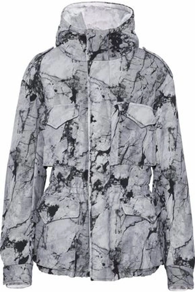 Norma Kamali Printed Neoprene Hooded Jacket In Grey