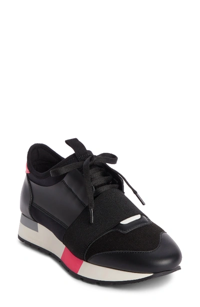 Balenciaga Race Runner Leather, Mesh And Neoprene Sneakers In Black