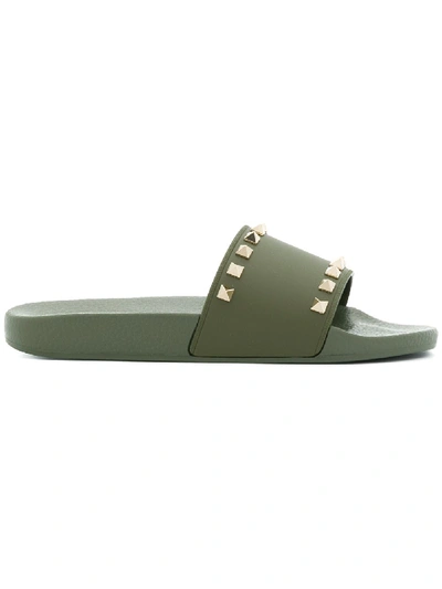 Valentino Garavani Rockstud Slide Sandals In Green