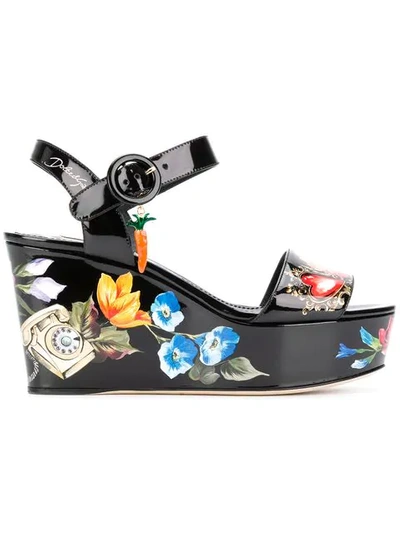Dolce & Gabbana Bianca Romantic Wedge Sandals In Hnmfiori-telefoni F.nero