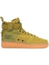 Nike Sf Air Force 1 Mid Sneakers In Green Nylon And Leather. In Green