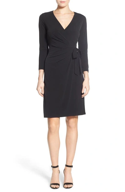 Anne Klein Faux Wrap Jersey Dress In Black