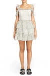 CHRISTOPHER KANE CHECK PRINT OFF THE SHOULDER SILK MINI DRESS,507976UGP02