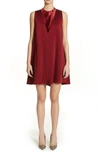 Valentino Sleeveless Hammered Satin Dress With Velvet Neck In Red,burgundy