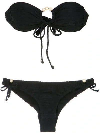 Amir Slama Faux Pearl Embellished Bikini Set In Black