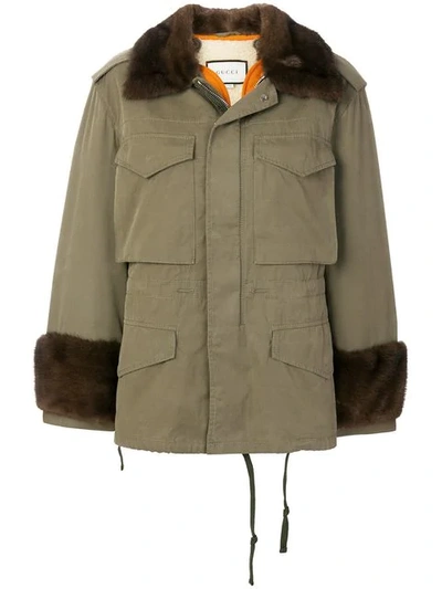 Gucci Cotton Parka With Mink Fur In Green