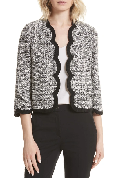 Kate Spade Scalloped Open-front Tweed Jacket In Black/ Cream