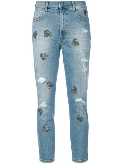 History Repeats Heart Appliqué Cropped Jeans In Blue