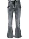 Ben Taverniti Unravel Project Lace-up Flared Cotton Denim Jeans In Grey