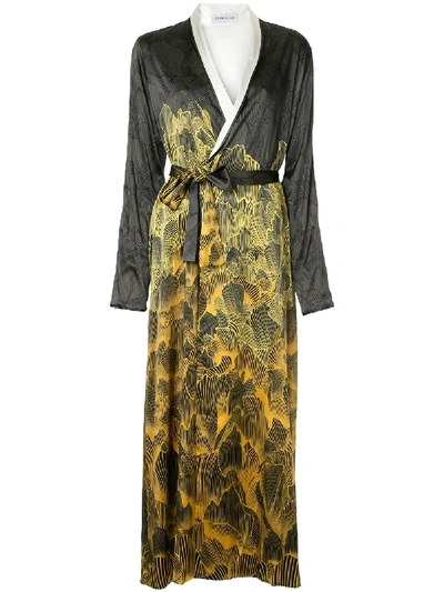 Adriana Iglesias Waldorf Reversible Floral-print Stretch-silk Dressing Gown In Black Gold