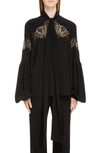 GIVENCHY LACE INSET SILK GEORGETTE BLOUSE,BW60131036