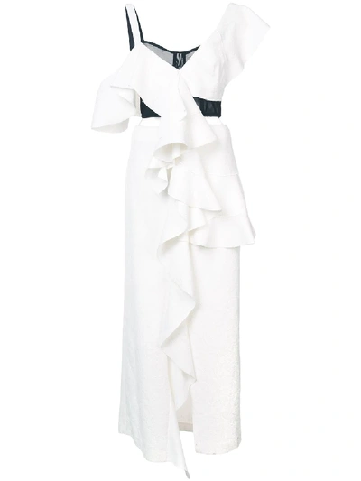 Proenza Schouler One Shoulder Long Ruffle Dress In White