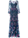 MARCHESA NOTTE EMBROIDERED FLARED GOWN,N17G046812474689