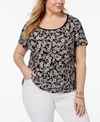 TOMMY HILFIGER PLUS SIZE PRINTED OPENWORK-TRIM TOP, CREATED FOR MACY'S