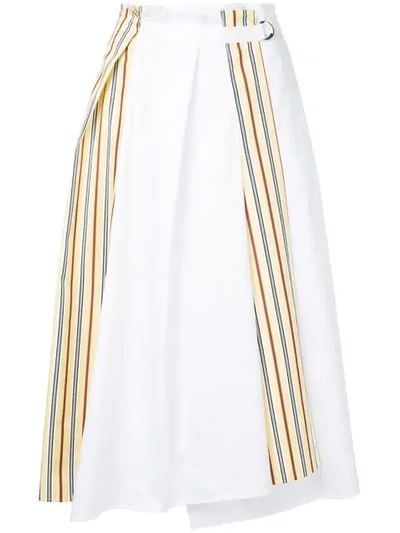 Jil Sander 侧身条纹中长半身裙 In White