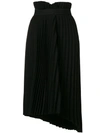 Balenciaga Fancy Intarsia Asymmetric Pleated Crepe Skirt In Black