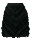 Balmain Woman Fringed Stretch-cotton Mini Skirt Black